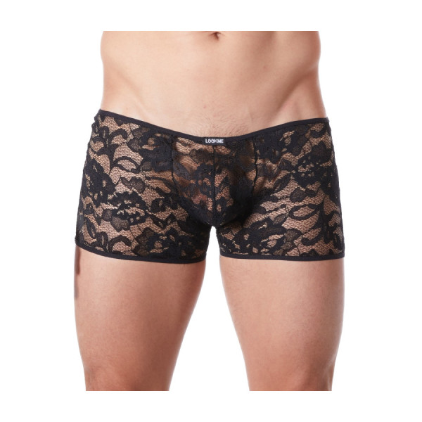 Boxer noir en fine dentelle avec légère transparence 